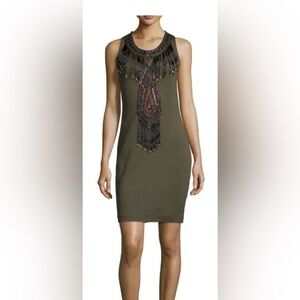 Haute Hippie Military Green Beaded Dress